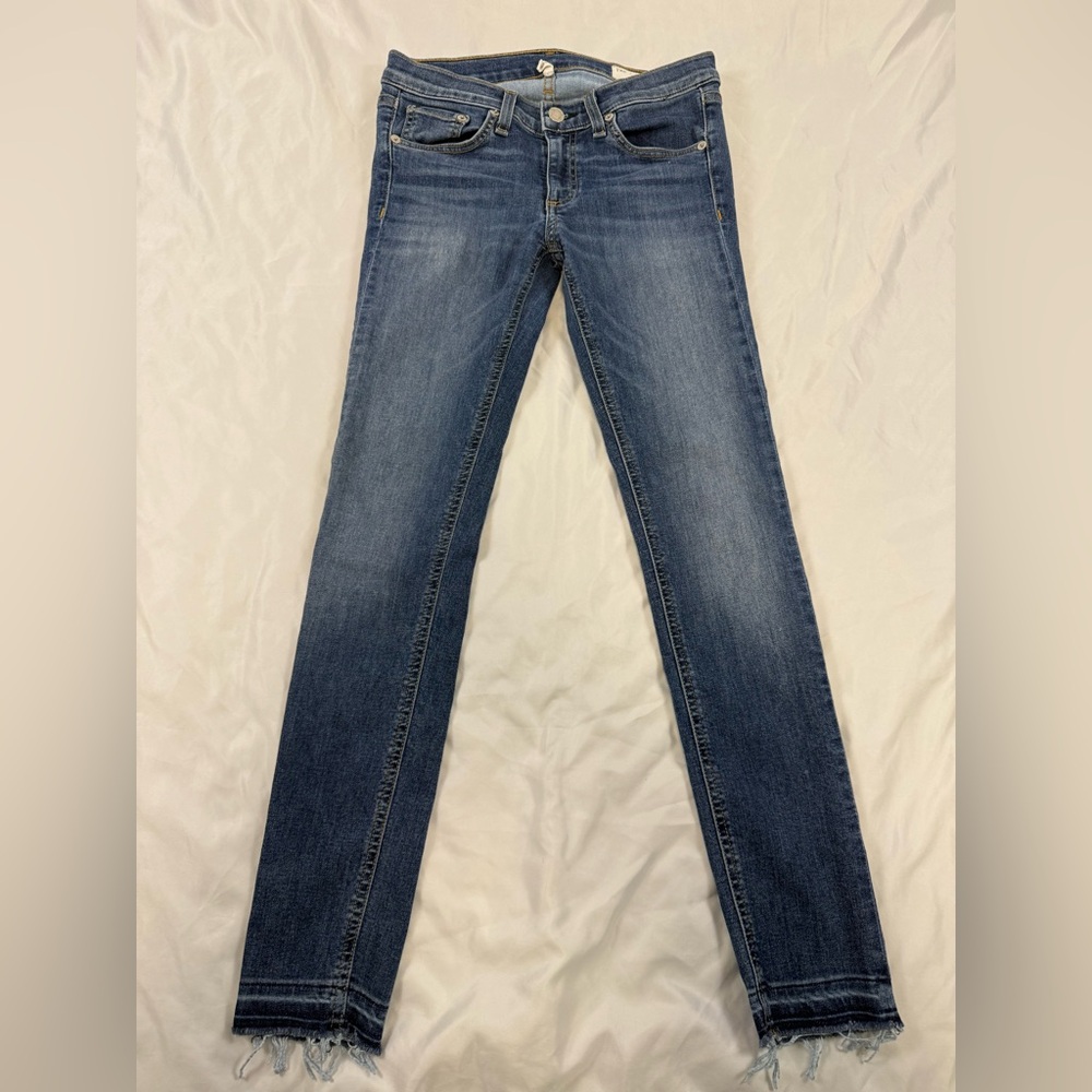 rag & bone Low Rise Ankle Skinny Jeans 27 Medium Wash Frayed Hem - Picture 2 of 13